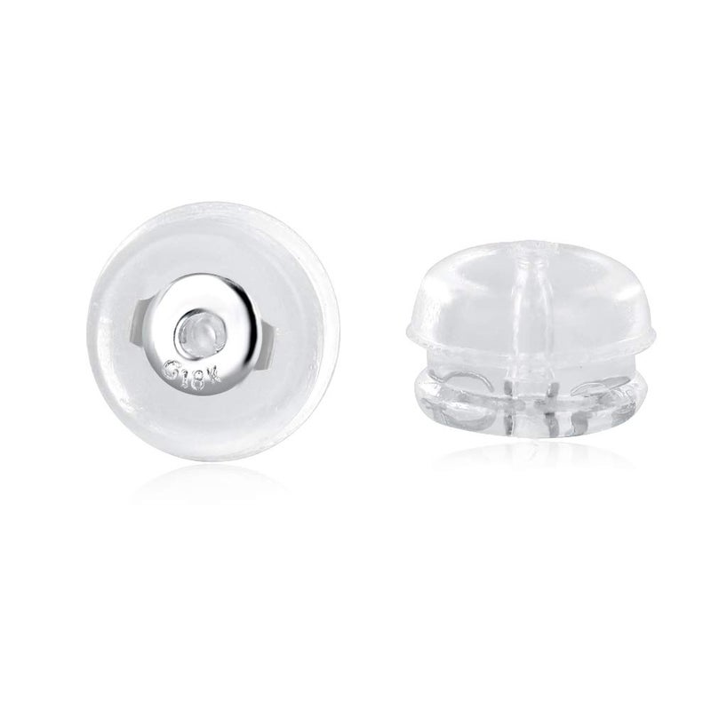 VOLUKA Silicone Earring Backs Replacement | Comfortable Rubber Earring Backings for Stud | Clear Plastic Soft Flat Earing Backs Secure Safety Locking (1 Pair 14K White Gold) - Image 1